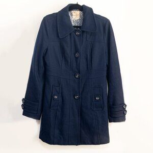 Anthropologie Tulle Trench Wool Navy Blue Peacoat Size Large London Preppy